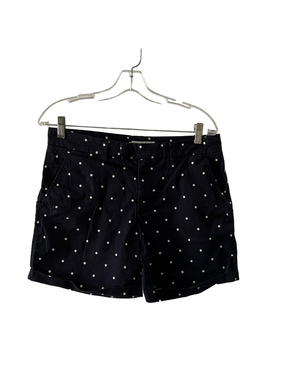 H&M LOGG Navy Blue & White Polka Dot Shorts Woman Size 10 Cuffs Pockets